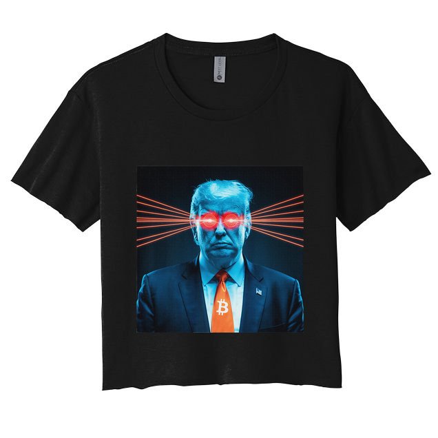 Trump Bitcoin Laser Eyes Crypto Fan Cryptocurrency Investor Women's Crop Top Tee