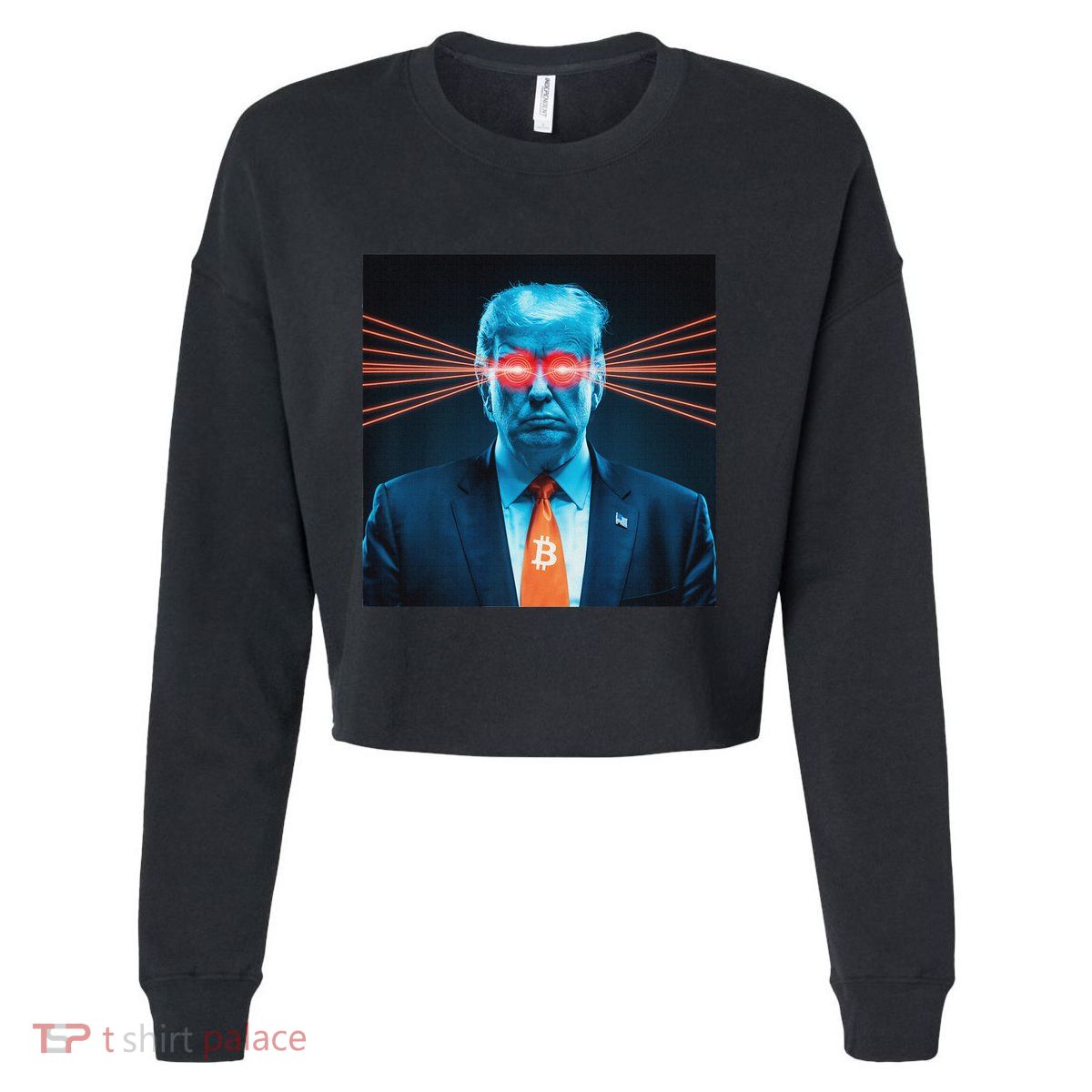 Trump Bitcoin Laser Eyes Crypto Fan Cryptocurrency Investor Cropped Pullover Crew