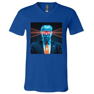 Trump Bitcoin Laser Eyes Crypto Fan Cryptocurrency Investor V-Neck T-Shirt