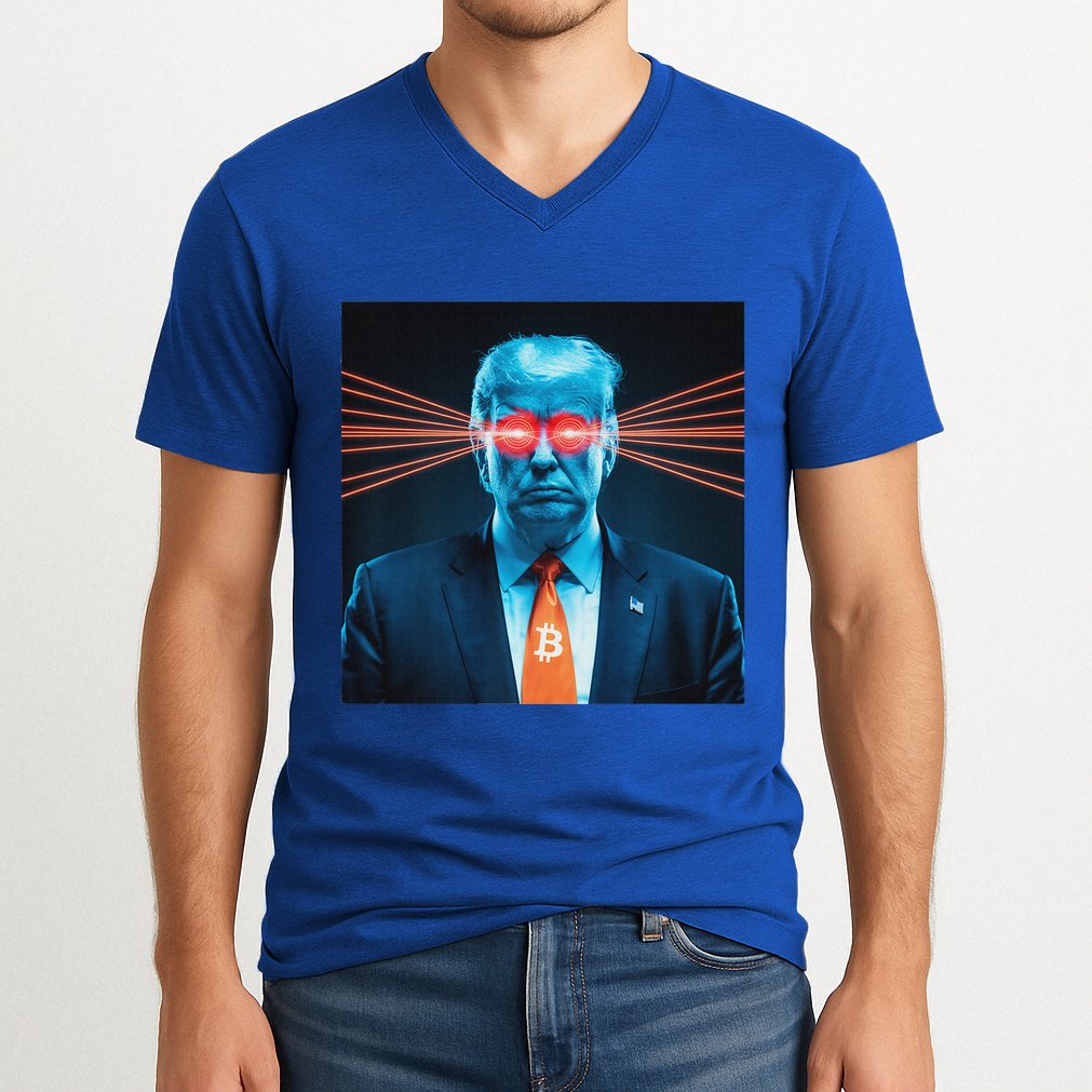 Trump Bitcoin Laser Eyes Crypto Fan Cryptocurrency Investor V-Neck T-Shirt