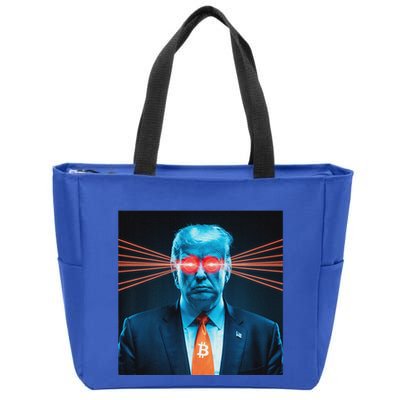 Trump Bitcoin Laser Eyes Crypto Fan Cryptocurrency Investor Zip Tote Bag