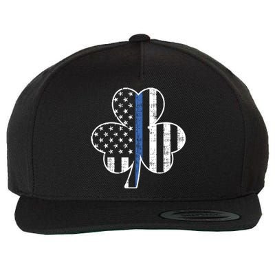 Thin Blue Line Shamrock Cool Gift St Patricks Day Police Gift Wool Snapback Cap