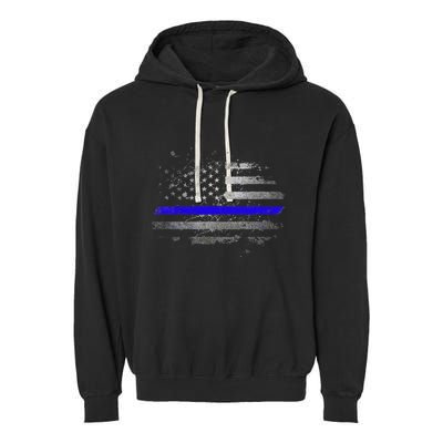 Thin Blue Line Vintage Usa Flag Patriots Garment-Dyed Fleece Hoodie