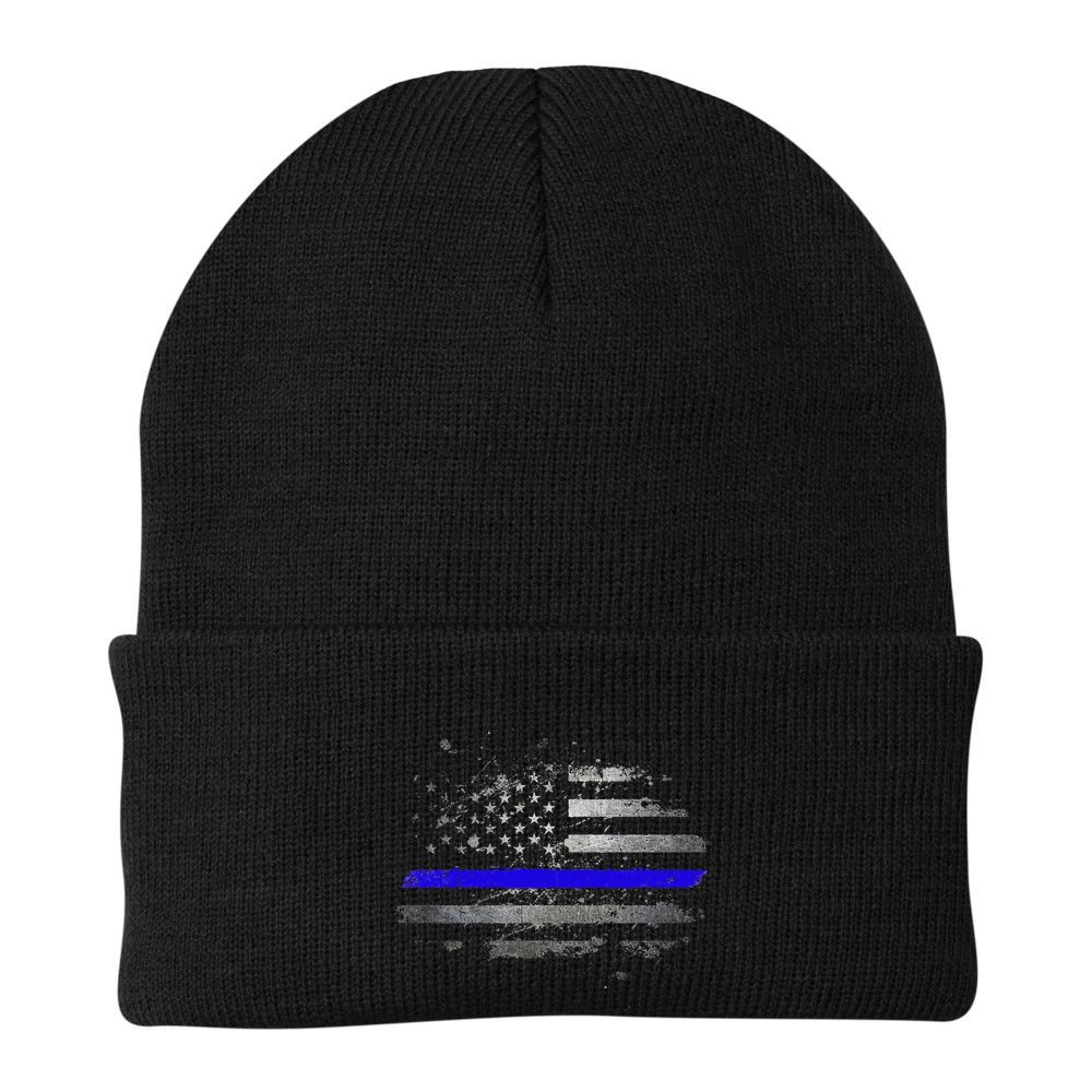 Thin Blue Line Vintage Usa Flag Patriots Beanie