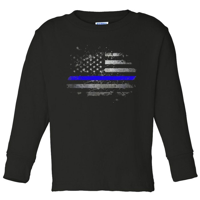 Thin Blue Line Vintage Usa Flag Patriots Toddler Long Sleeve Shirt