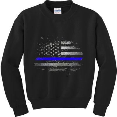 Thin Blue Line Vintage Usa Flag Patriots Kids Sweatshirt
