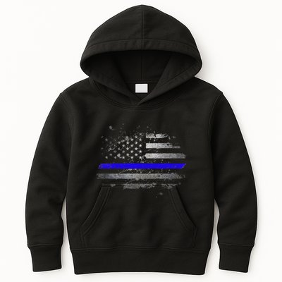 Thin Blue Line Vintage Usa Flag Patriots Kids Hoodie