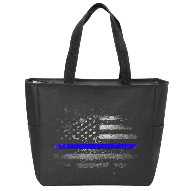 Thin Blue Line Vintage Usa Flag Patriots Zip Tote Bag