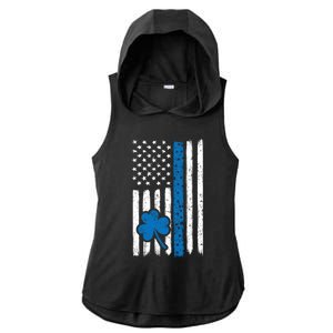 Thin Blue Line St Patrick's Day Gift Police Cop Usa Flag Cool Gift Ladies PosiCharge Tri-Blend Wicking Draft Hoodie Tank