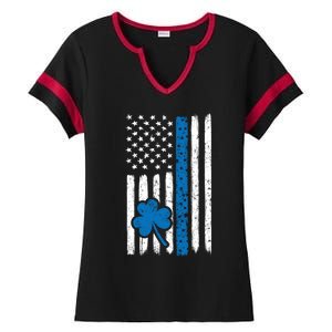 Thin Blue Line St Patrick's Day Gift Police Cop Usa Flag Cool Gift Ladies Halftime Notch Neck Tee