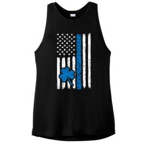 Thin Blue Line St Patrick's Day Gift Police Cop Usa Flag Cool Gift Ladies PosiCharge Tri-Blend Wicking Tank