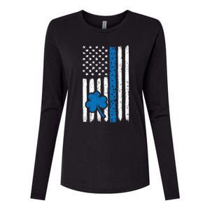 Thin Blue Line St Patrick's Day Gift Police Cop Usa Flag Cool Gift Womens Cotton Relaxed Long Sleeve T-Shirt