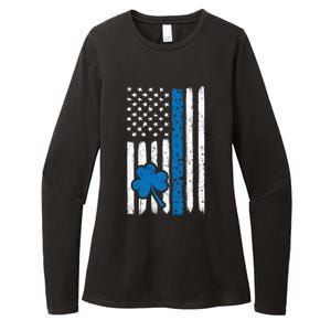 Thin Blue Line St Patrick's Day Gift Police Cop Usa Flag Cool Gift Womens CVC Long Sleeve Shirt