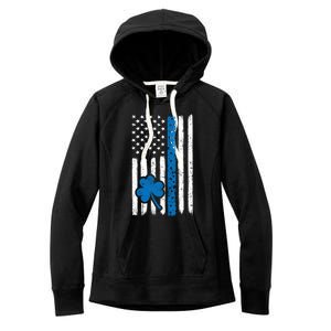 Thin Blue Line St Patrick's Day Gift Police Cop Usa Flag Cool Gift Women's Fleece Hoodie