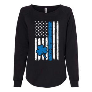 Thin Blue Line St Patrick's Day Gift Police Cop Usa Flag Cool Gift Womens California Wash Sweatshirt