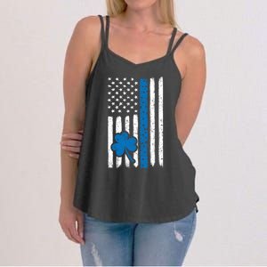 Thin Blue Line St Patrick's Day Gift Police Cop Usa Flag Cool Gift Women's Strappy Tank