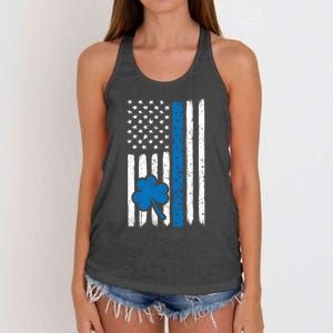 Thin Blue Line St Patrick's Day Gift Police Cop Usa Flag Cool Gift Women's Knotted Racerback Tank