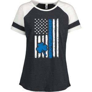 Thin Blue Line St Patrick's Day Gift Police Cop Usa Flag Cool Gift Enza Ladies Jersey Colorblock Tee