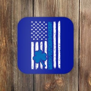 Thin Blue Line St Patrick's Day Gift Police Cop Usa Flag Cool Gift Coaster