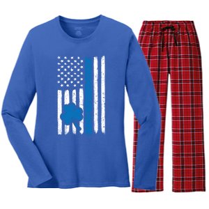 Thin Blue Line St Patrick's Day Gift Police Cop Usa Flag Cool Gift Women's Long Sleeve Flannel Pajama Set 