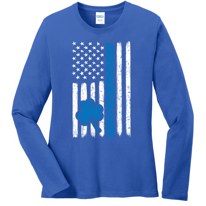 Thin Blue Line St Patrick's Day Gift Police Cop Usa Flag Cool Gift Ladies Long Sleeve Shirt