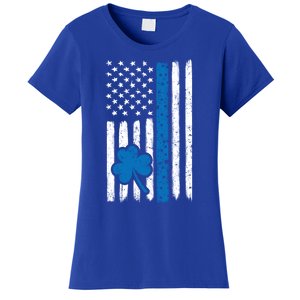 Thin Blue Line St Patrick's Day Gift Police Cop Usa Flag Cool Gift Women's T-Shirt