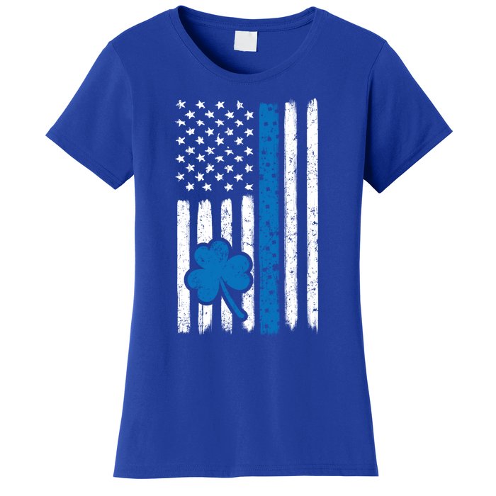 Thin Blue Line St Patrick's Day Gift Police Cop Usa Flag Cool Gift Women's T-Shirt