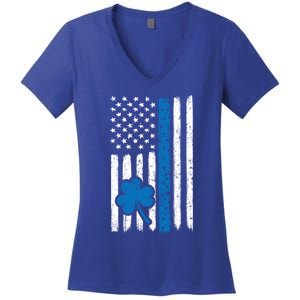 Thin Blue Line St Patrick's Day Gift Police Cop Usa Flag Cool Gift Women's V-Neck T-Shirt