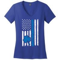 Thin Blue Line St Patrick's Day Gift Police Cop Usa Flag Cool Gift Women's V-Neck T-Shirt