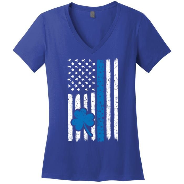 Thin Blue Line St Patrick's Day Gift Police Cop Usa Flag Cool Gift Women's V-Neck T-Shirt