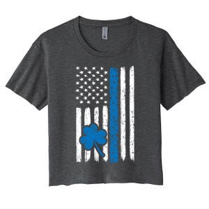 Thin Blue Line St Patrick's Day Gift Police Cop Usa Flag Cool Gift Women's Crop Top Tee