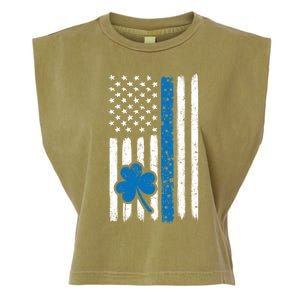 Thin Blue Line St Patrick's Day Gift Police Cop Usa Flag Cool Gift Garment-Dyed Women's Muscle Tee