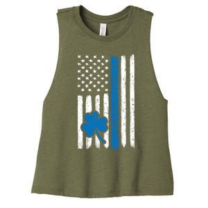 Thin Blue Line St Patrick's Day Gift Police Cop Usa Flag Cool Gift Women's Racerback Cropped Tank