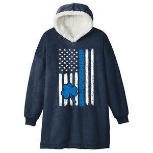 Thin Blue Line St Patrick's Day Gift Police Cop Usa Flag Cool Gift Hooded Wearable Blanket