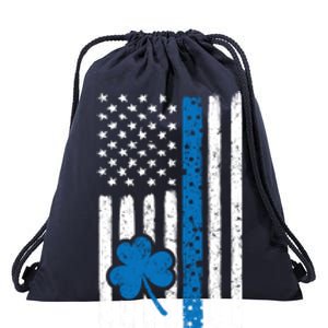 Thin Blue Line St Patrick's Day Gift Police Cop Usa Flag Cool Gift Drawstring Bag