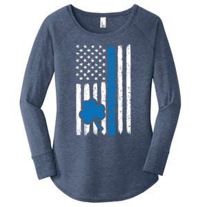 Thin Blue Line St Patrick's Day Gift Police Cop Usa Flag Cool Gift Women's Perfect Tri Tunic Long Sleeve Shirt