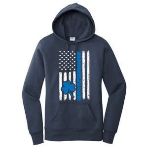 Thin Blue Line St Patrick's Day Gift Police Cop Usa Flag Cool Gift Women's Pullover Hoodie