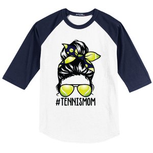 Tennis Ball Mom Tennis Player Bandana Mom Messy Bun Hair Baseball Sleeve Shirt