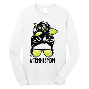 Tennis Ball Mom Tennis Player Bandana Mom Messy Bun Hair Long Sleeve Shirt