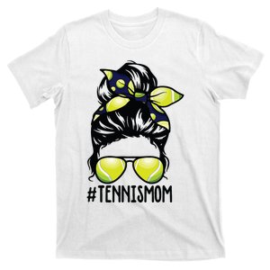 Tennis Ball Mom Tennis Player Bandana Mom Messy Bun Hair T-Shirt