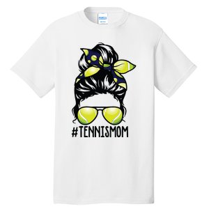 Tennis Ball Mom Tennis Player Bandana Mom Messy Bun Hair Tall T-Shirt