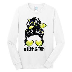 Tennis Ball Mom Tennis Player Bandana Mom Messy Bun Hair Tall Long Sleeve T-Shirt