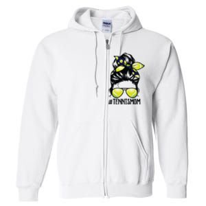 Tennis Ball Mom Tennis Player Bandana Mom Messy Bun Hair Full Zip Hoodie