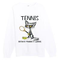 Tennis Because Murder Is Wrong Best For Ideas Cat Lovers Premium Crewneck Sweatshirt