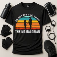 The Best Mom In The Galaxy The Mamalorian Retro Sunset Cooling Performance Crew T-Shirt