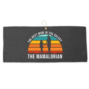 The Best Mom In The Galaxy The Mamalorian Retro Sunset Large Microfiber Waffle Golf Towel