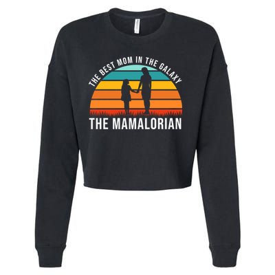 The Best Mom In The Galaxy The Mamalorian Retro Sunset Cropped Pullover Crew