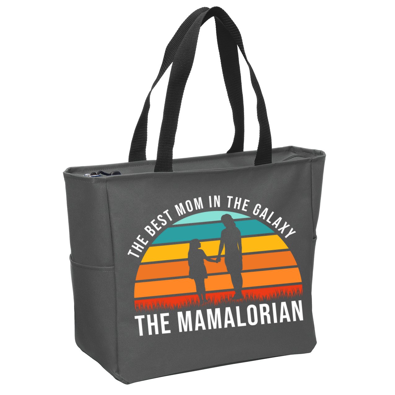 The Best Mom In The Galaxy The Mamalorian Retro Sunset Zip Tote Bag