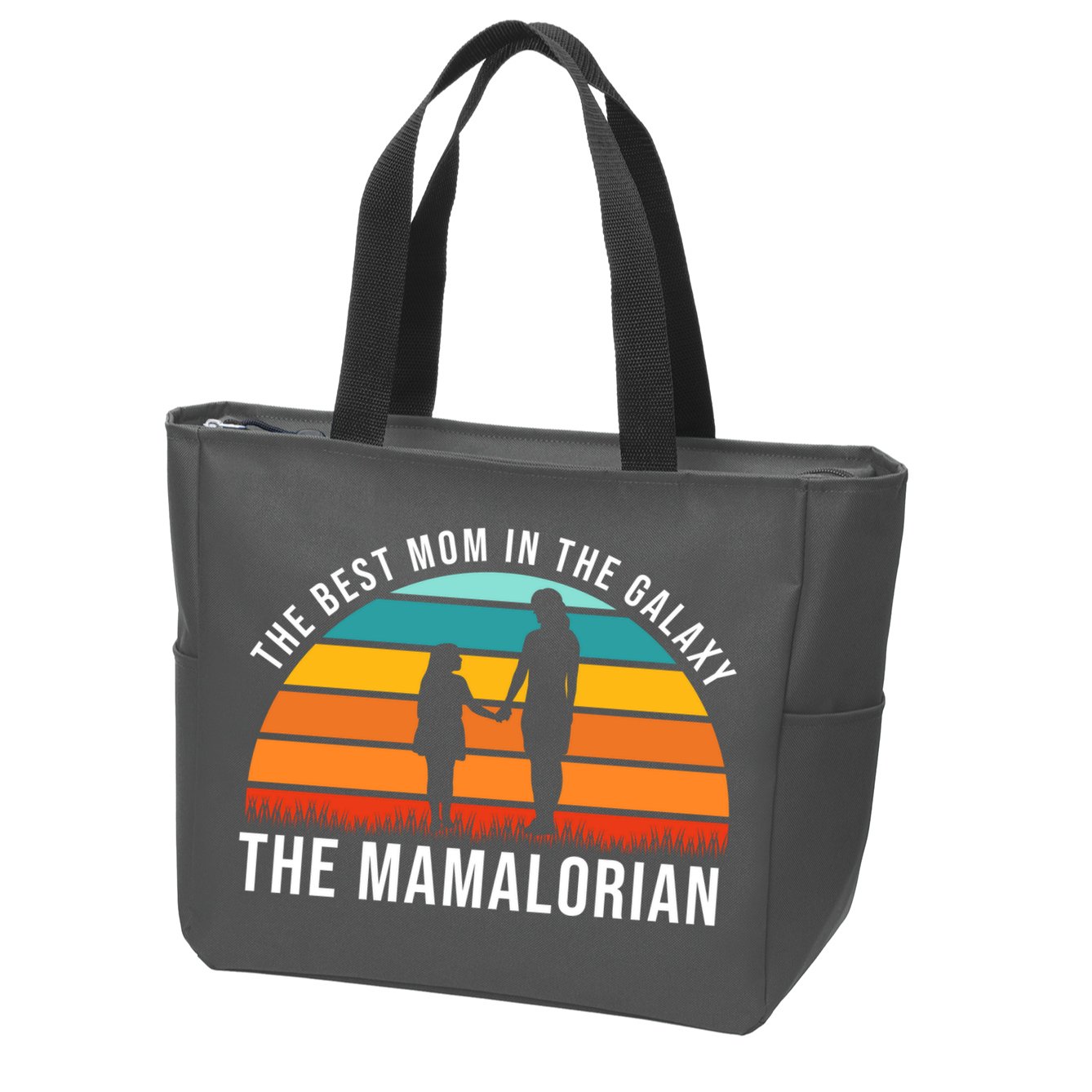 The Best Mom In The Galaxy The Mamalorian Retro Sunset Zip Tote Bag