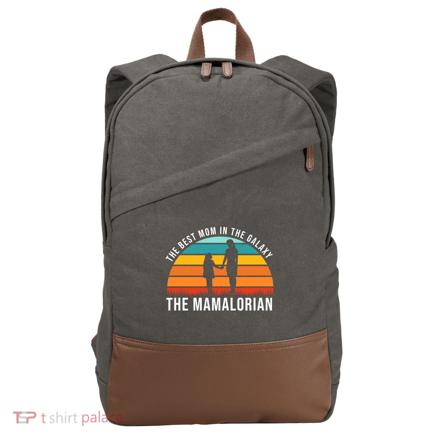 The Best Mom In The Galaxy The Mamalorian Retro Sunset Cotton Canvas Backpack